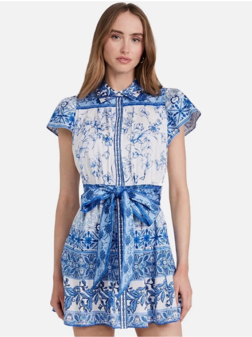 Alice + Olivia Tiffie Floral Button-Down Tie-Waist Shirt Dres